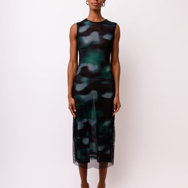 Porto Rhinestone Embellished Abstract Mesh Midi Dress