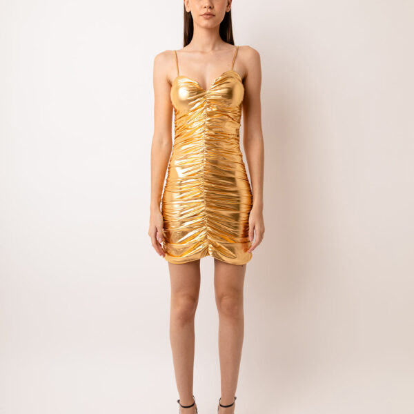 Yaya Gold Ruched Mini Dress
