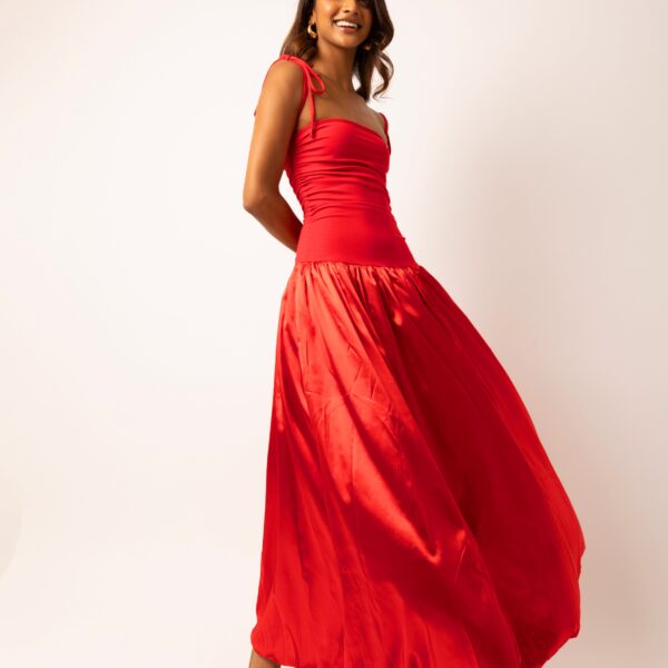 Alexa Red Satin Puffball Dress