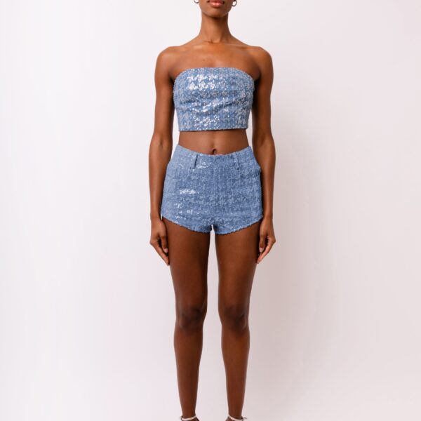 Theo Denim Bandeau Sequin Top