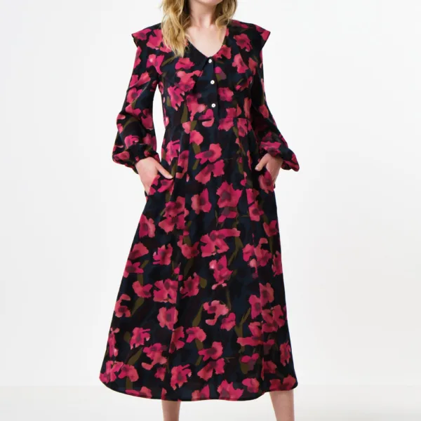 Amada Watermark Floral Print Long Sleeve Midaxi Dress