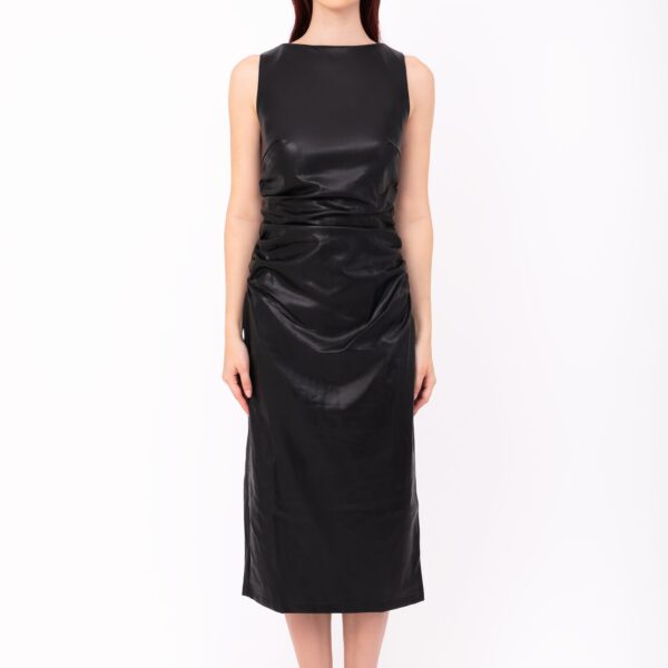 Vera Black Leather Midi Dress