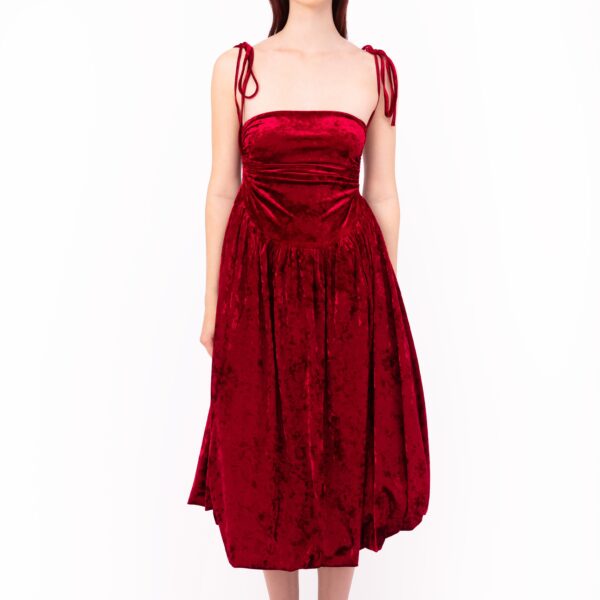 Alexa Dark Red Velvet Puffball Dress