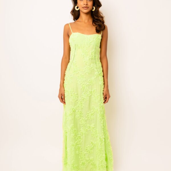 Sofia Chartreuse Green Semi Sheer Maxi Dress