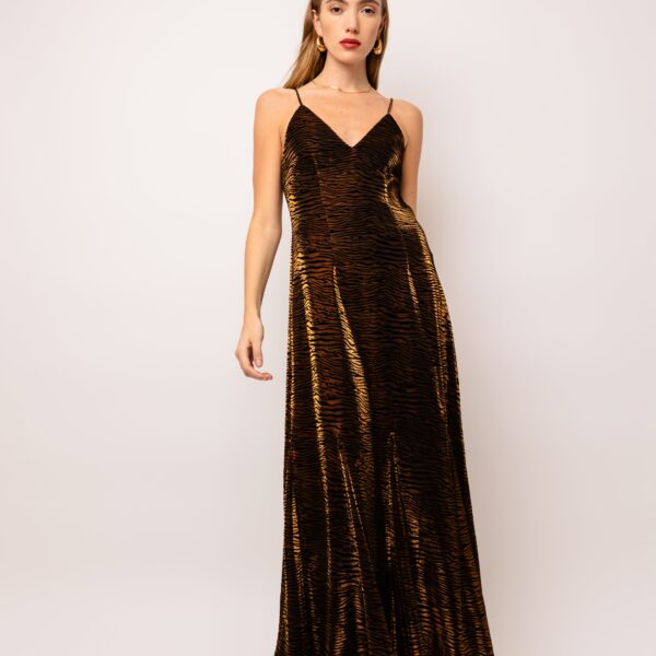 Talia Brown Tiger Velvet Burnout Maxi Dress