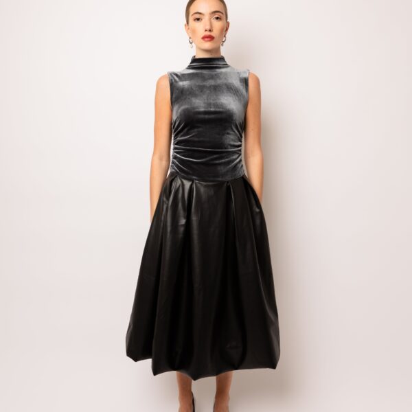 Autumn Graphite Puffball Midi Dress