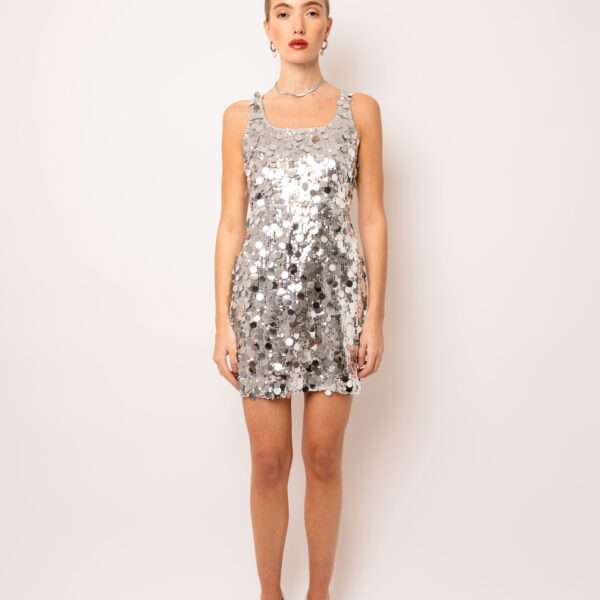 Oceane Silver Disc Sequin Dress