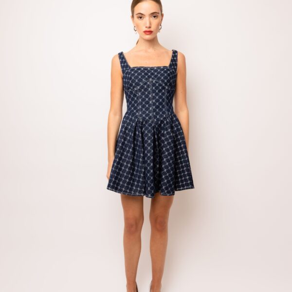 Remi Denim Geo-Print Mini Dress