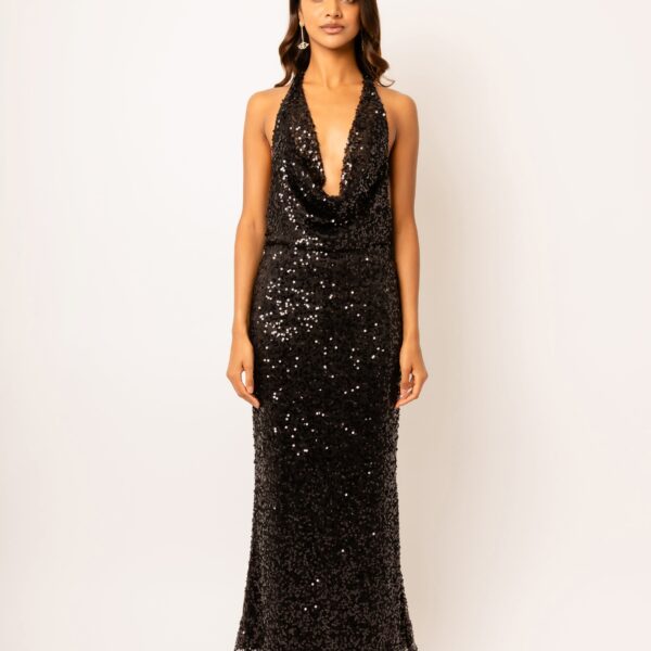 Rio Black Halter-neck Embellished Maxi Dress