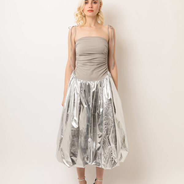 Alexa Silver Metallic Puffball Dress
