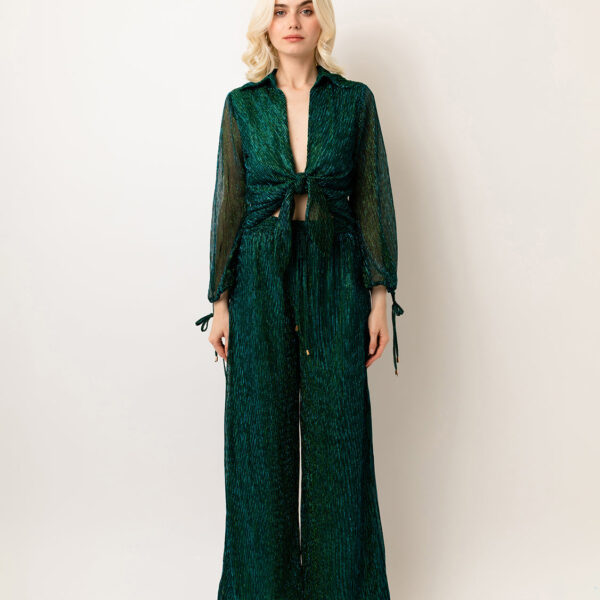 Ama Teal Green Tie Front Blouse