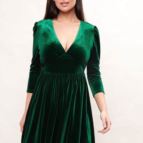 Annalise Velvet V Neck Fit And Flare Mini Dress - Green