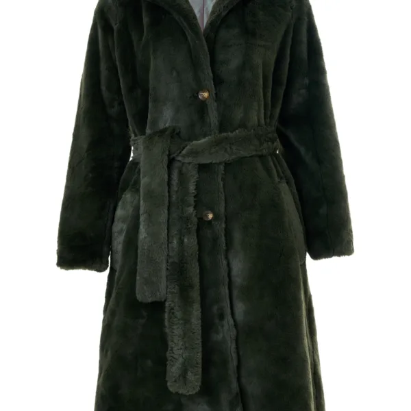 Arinette Faux Fur Tie Waist Coat - Khaki