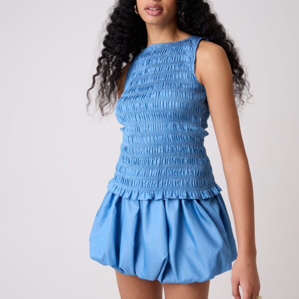 Sonya Shirred Chambray Blue Top