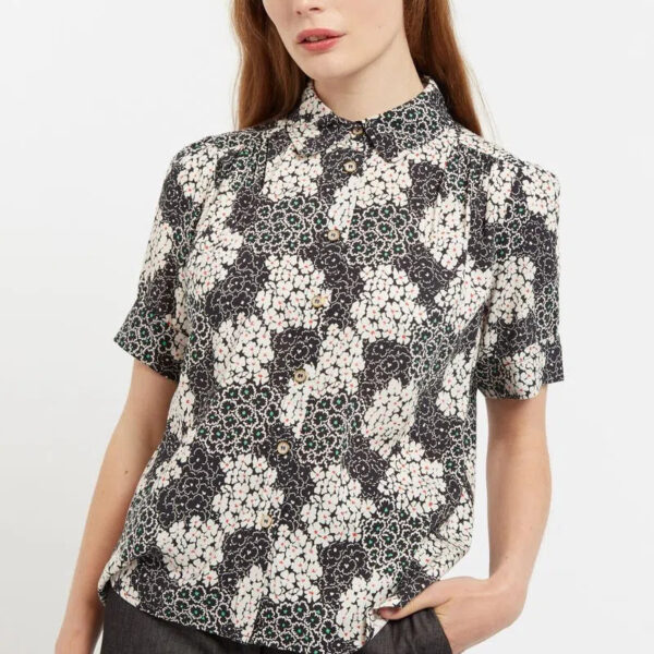Barclay Flower Patch Print Short Sleeve Blouse in Black & White