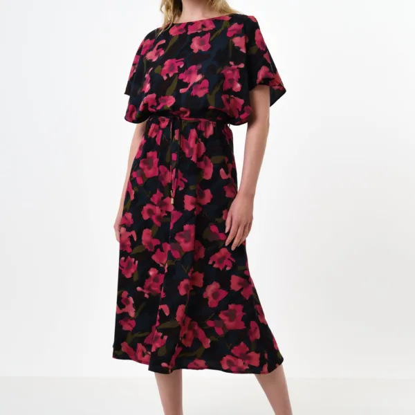 Basford Watermark Floral Print Cape Sleeve Midi Dress