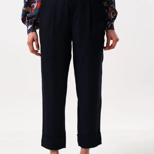 Bayeux Sustainable Satin Back Crepe Trouser - Navy