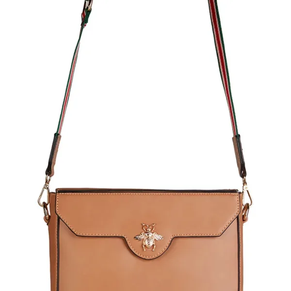 Bella Stripe Strap Crossbody Bag in Tan