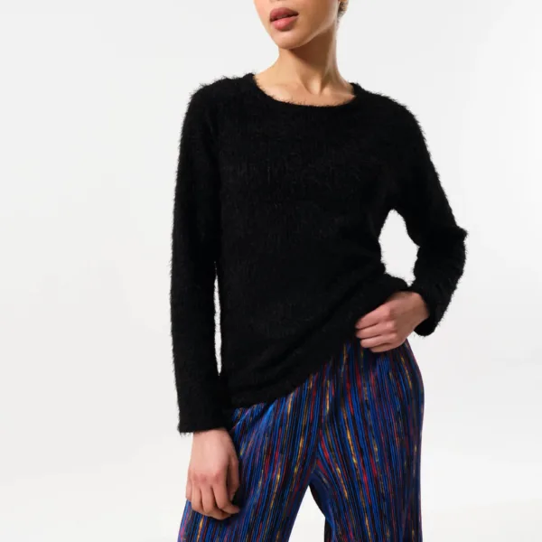 Blanka Eyelash Rib Long Sleeve Jumper - Black