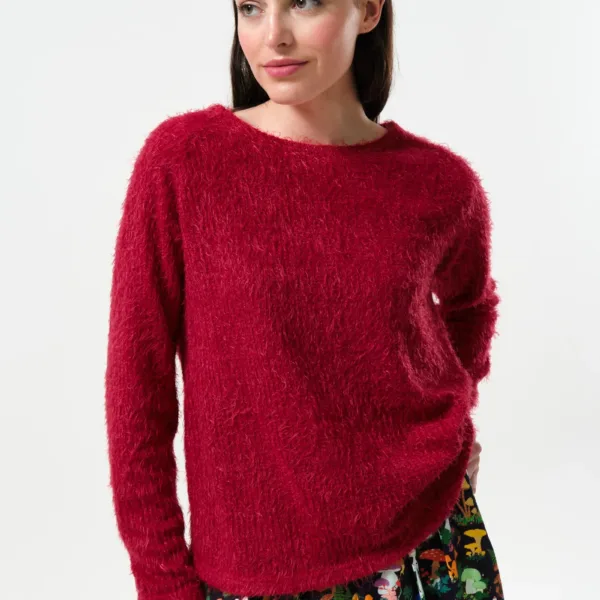 Blanka Eyelash Long Sleeve Jumper - Red