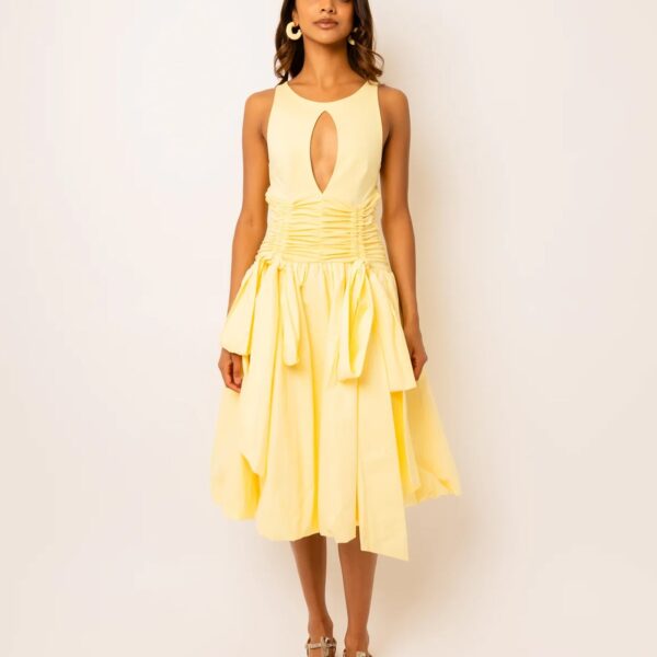 Bodhi Yellow Puffball Midi Dress