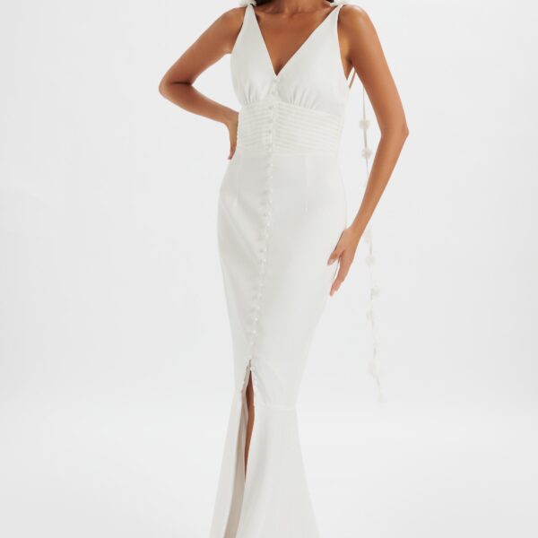 Lavish Alice NOVIE Floral Strap Satin Fit and Flare Maxi Dress in Ivory XXL UK18