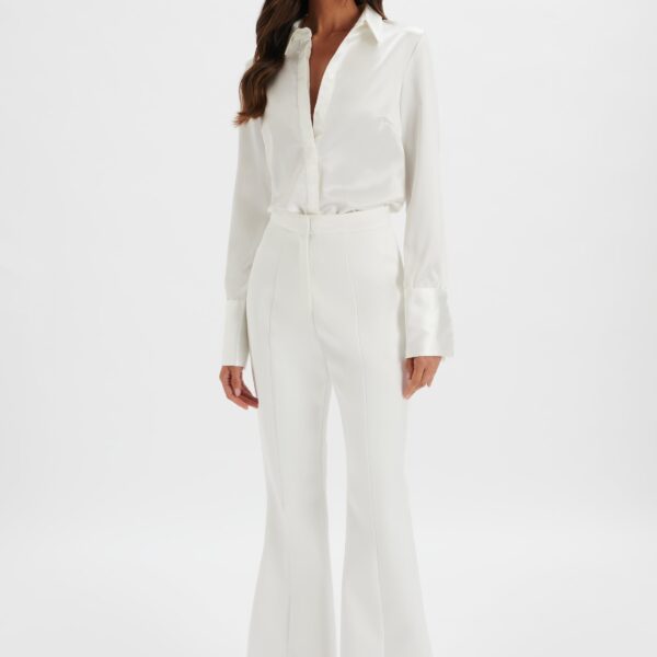 Lavish Alice EMELIE Fit & Flare Satin Trouser in White XS UK6