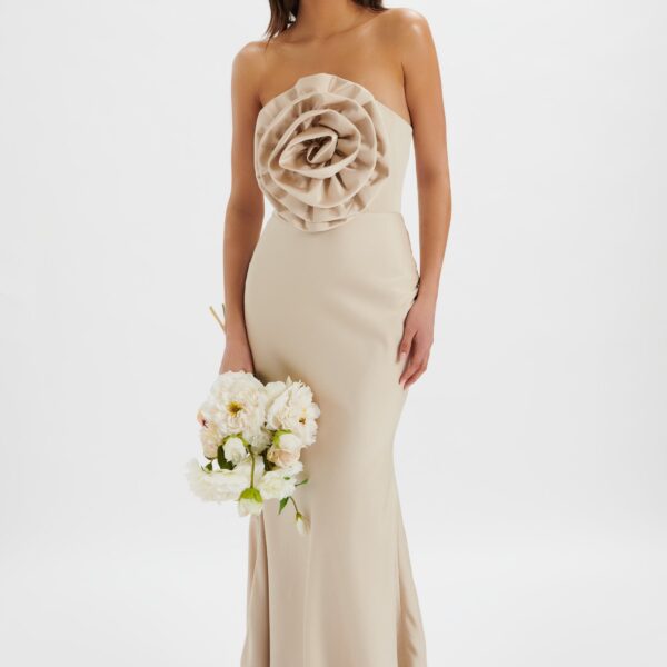 Lavish Alice DALIA 3D Flower Bandeau Maxi Dress in Champagne S UK8