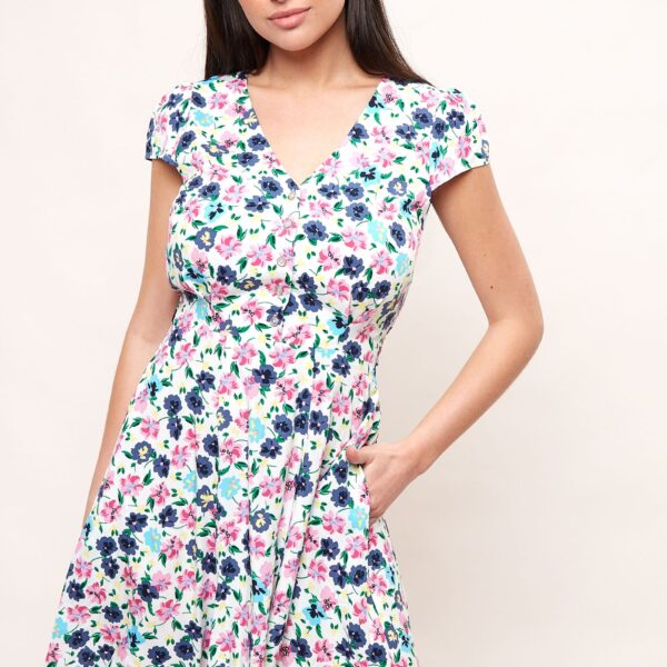 Louche Cathleen Summer Bloom Print Mini Tea Dress - White