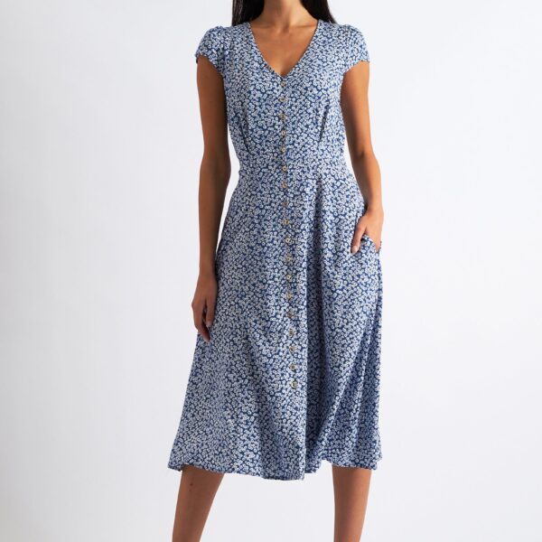 Cathy Ditsy Midi Tea Dress Blue