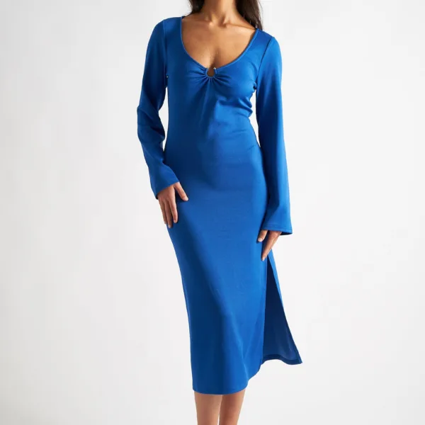 Charley Blue Fine Rib Bodycon Midi Dress