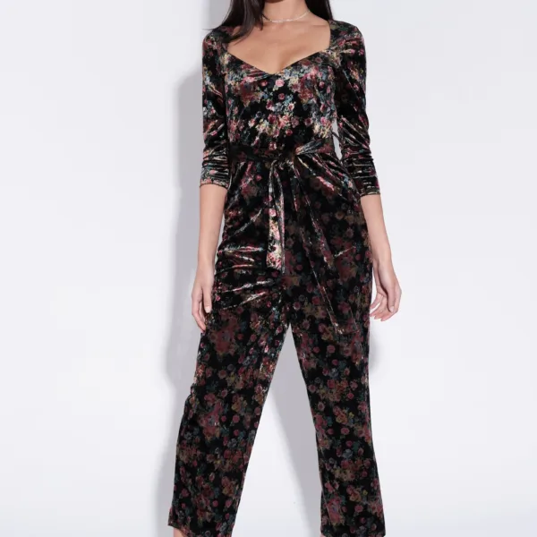 Cherokee Rose Bowl Print Velvet Jumpsuit