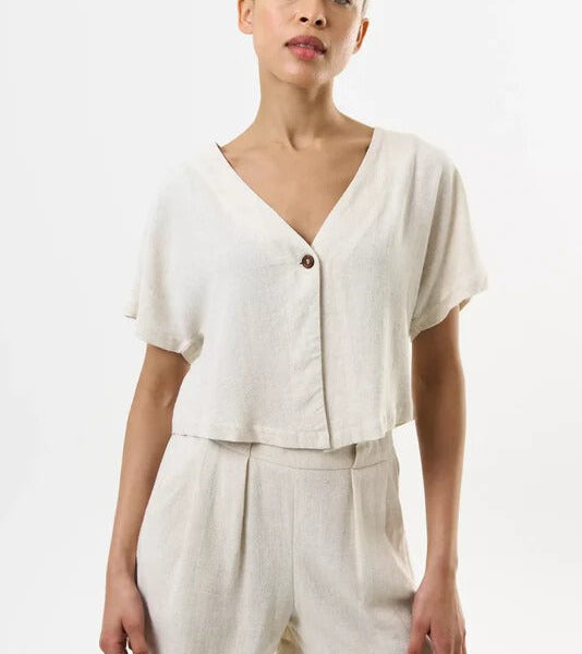 Cloe Linen Mix Waistcoat Top - Natural