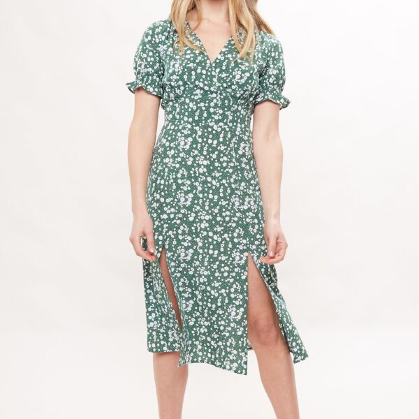 Corina Flower Dot Print Midi Tea Dress - Green
