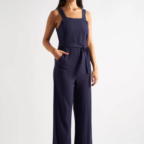 Dawson Linen Mix Strappy Jumpsuit - Navy