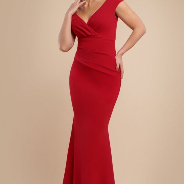 Bardot Pleated Maxi Dress - Red by Goddiva