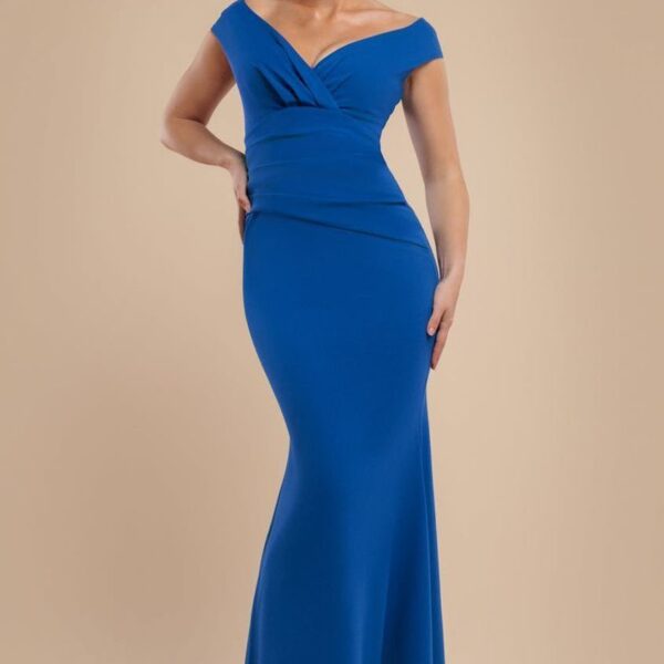 Bardot Pleated Maxi Dress - Royal Blue by Goddiva