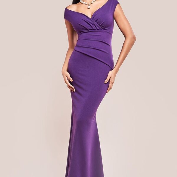 Bardot Pleated Maxi Dress - Purple by Goddiva