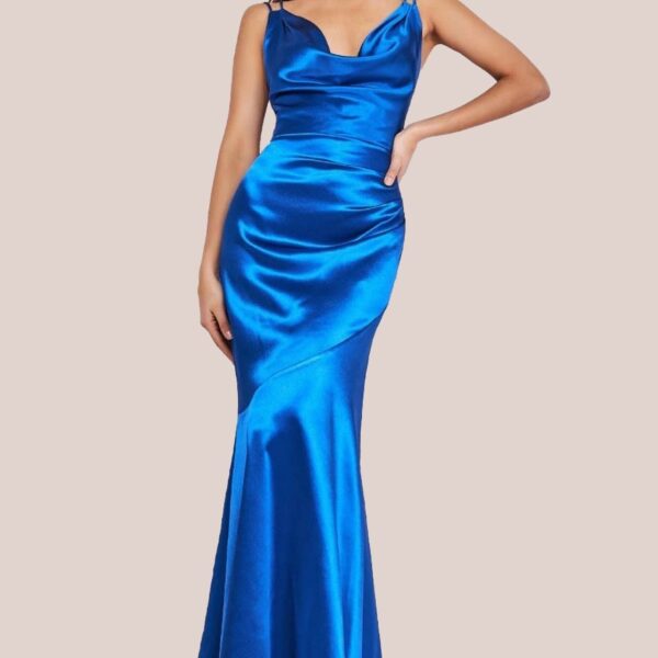 Cowl Neck With Strappy Back Satin Maxi - Royal Blue by Goddiva