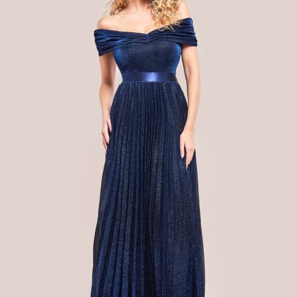 Bardot Pleated Skirt Maxi Dress - Navy by Goddiva