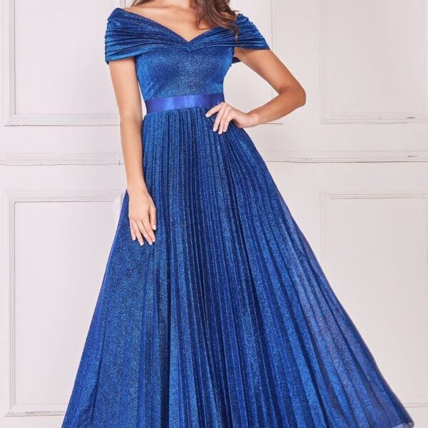 Bardot Pleated Skirt Maxi Dress - Royalblue by Goddiva