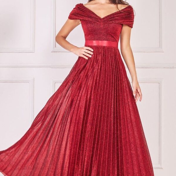 Bardot Pleated Skirt Maxi Dress - Wine by Goddiva