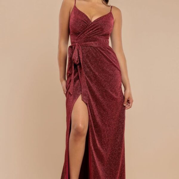 Wrap Style Spaghetti Strap Maxi With Split - Wine by Goddiva