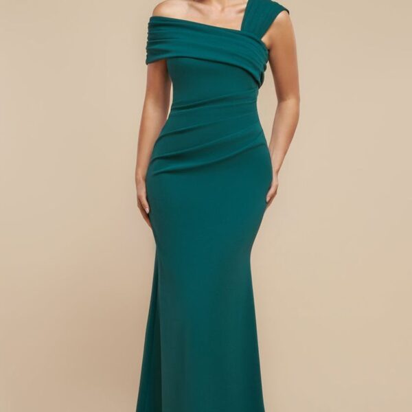One Shoulder Evening Maxi Dress - Emerald Green by Goddiva
