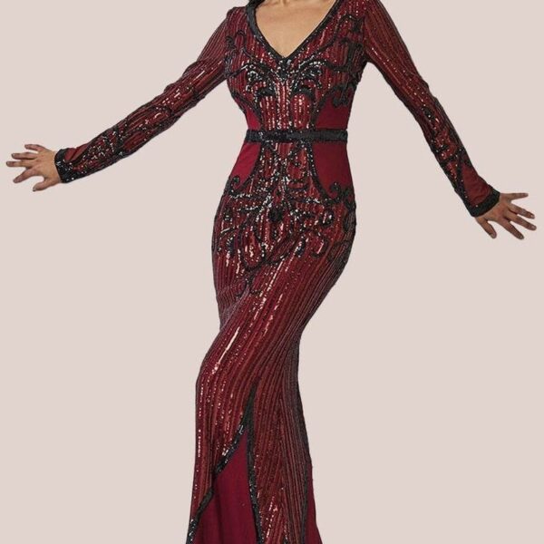 Sequin & Mesh Embroidered Maxi - Wine by Goddiva