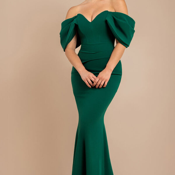 Off The Shoulder Draped Sleeve Maxi Dress - Emerald Green by Goddiva