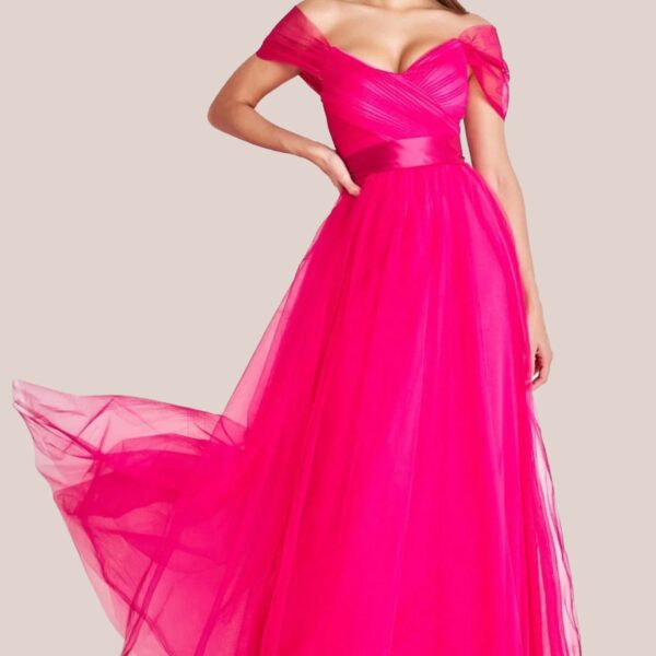 Off The Shoulder Princess Maxi Dress - Hot Pink by Goddiva