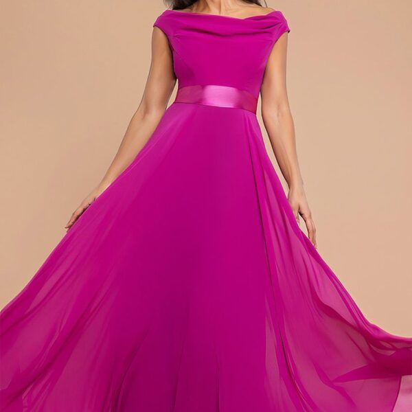 Cowl Neck Chiffon Maxi Dress - Magenta by Goddiva
