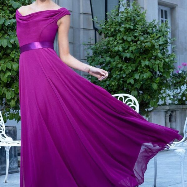 Cowl Neck Chiffon Maxi Dress - Magenta by Goddiva