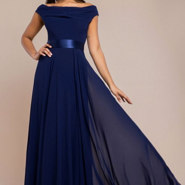 Cowl Neck Chiffon Maxi Dress - Navy Blue by Goddiva